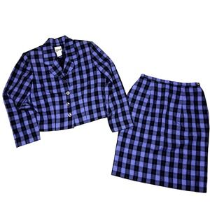 Vintage Thats Me Store Purple Blk Plaid Skirt Suit Set Metallic 90s Made in USA